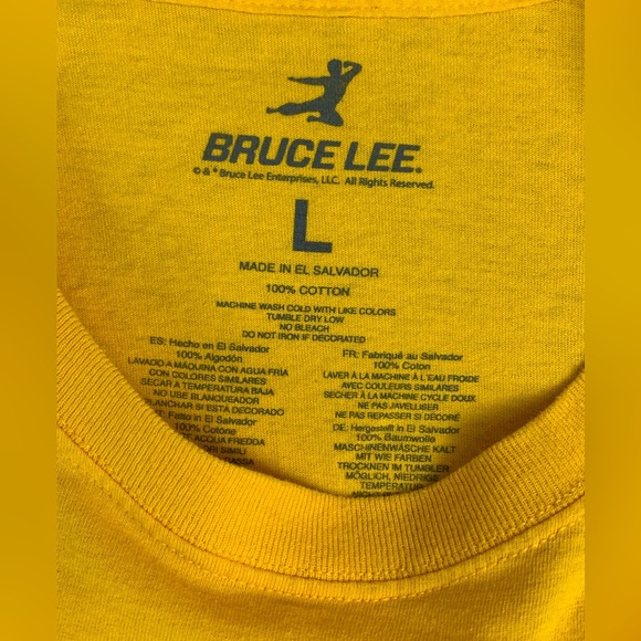 Men’s Bruce Lee Yellow Long Sleeve T Shirt 100% Cotton Size Large - Picture 4 of 6